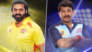 Chennai Rhinos vs Bhojpuri Dabbanggs CCL 2024 Match Update: Arya’s Side Claims Easy 7-Wicket Victory Over Manoj Tiwari’s Team in Sixth Match of Celeb Cricket Tournament – See Score Summary Inside!
